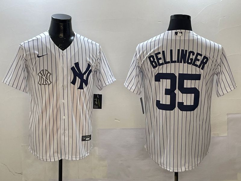 Men New York Yankees 35 Beelinger White Stripe Game Nike 2025 MLB Jersey style 4